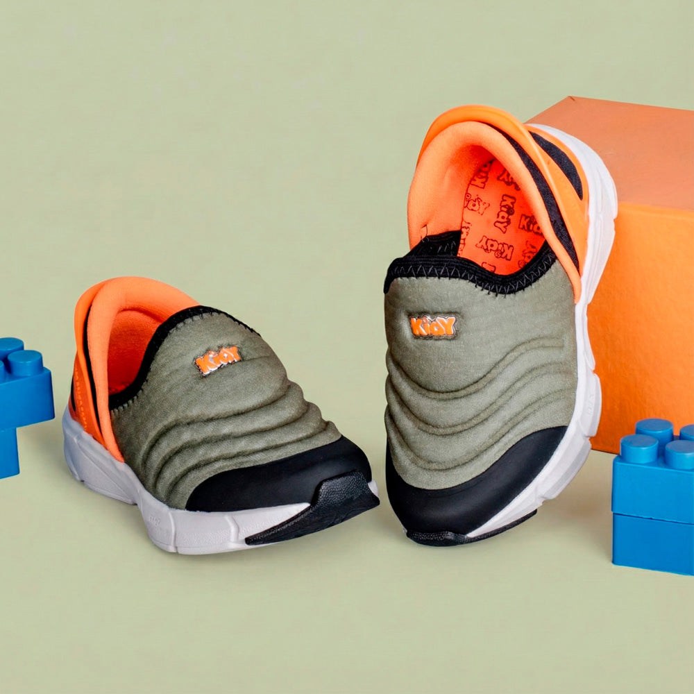 Tênis Menino Infantil Kidy Energy Baby Respitec Verde Militar e Laranja
