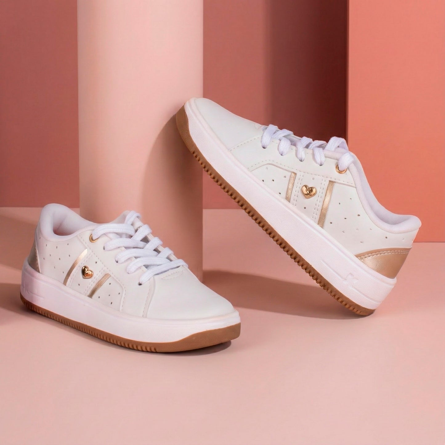 Tênis Infantil Menina K360 Nova York  Branco Ouro