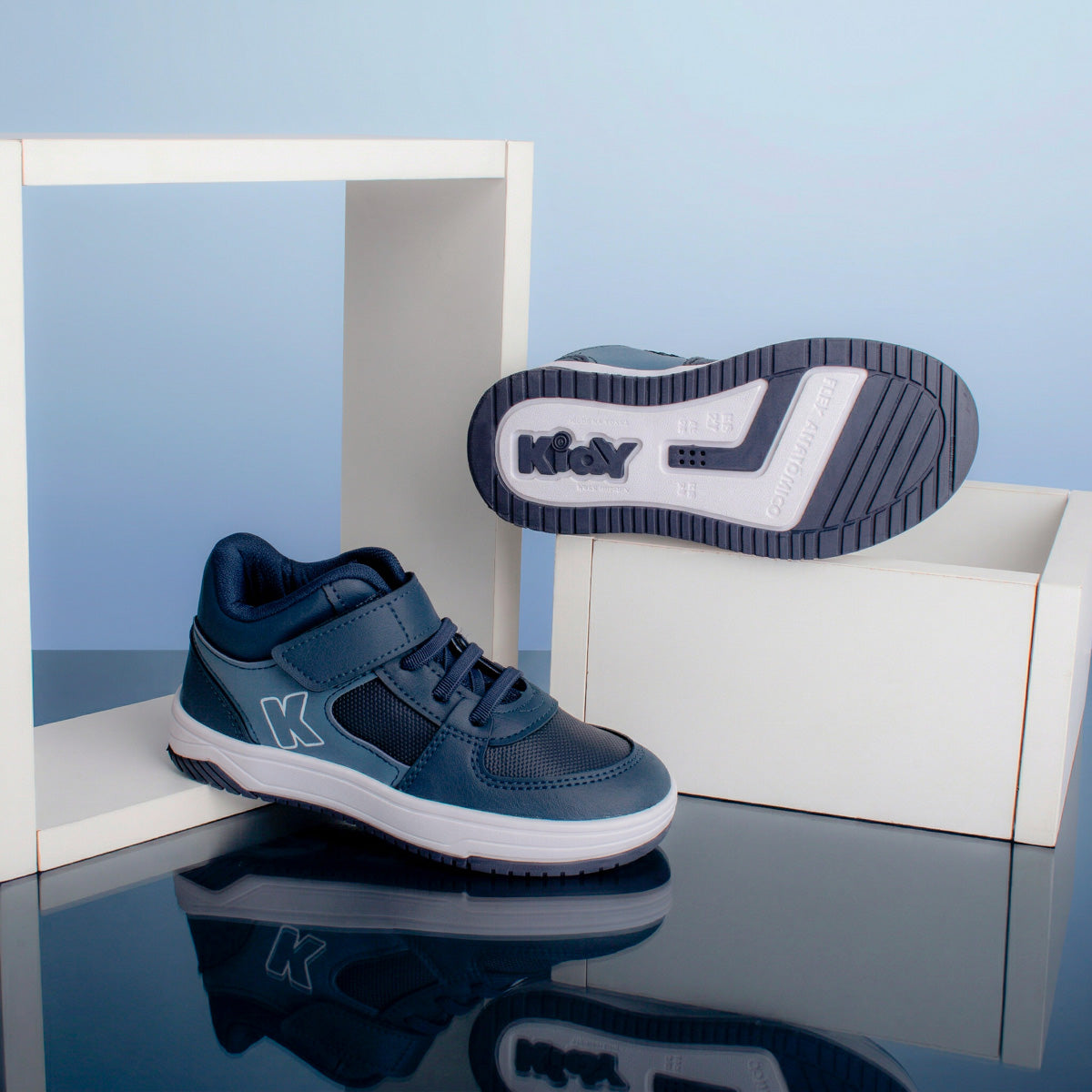 Tênis Infantil Menino Kidy Happy Tira Aderente Marinho com Azul Stone 22 ao 27