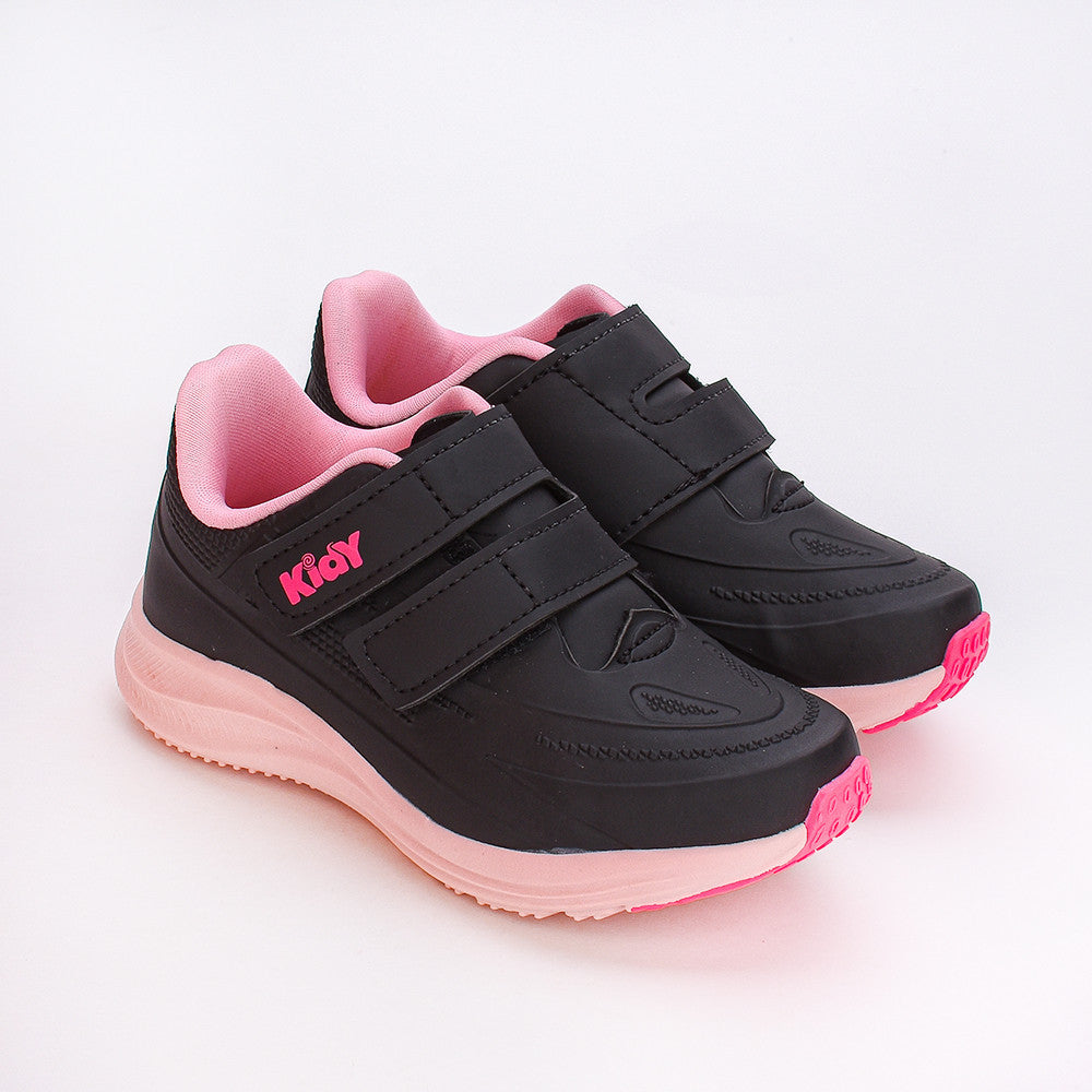 Tênis Menina Infantil Kidy Super Conforto Respitec Preto e Rosa Chiclete