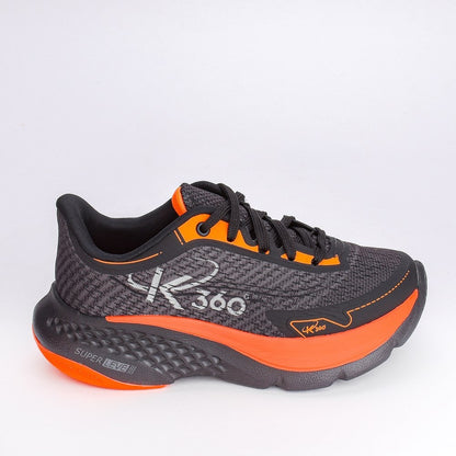 Tênis K-360 Super Leve Preto Grafite Laranja Neon Infantil Kidy
