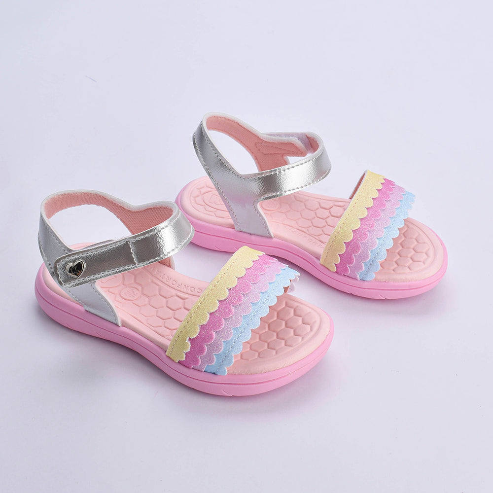 Sandália Menina Infantil Kidy Toys Baby Prata Colorido