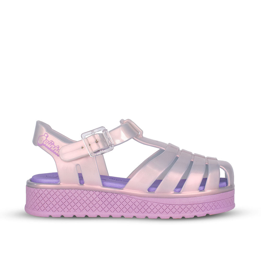 Sandália Infantil Menina Kidy Gloss Belinha Nude com Lilás Conforto e Brilho