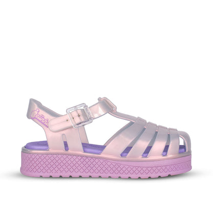 Sandália Infantil Menina Kidy Gloss Belinha Nude com Lilás Conforto e Brilho