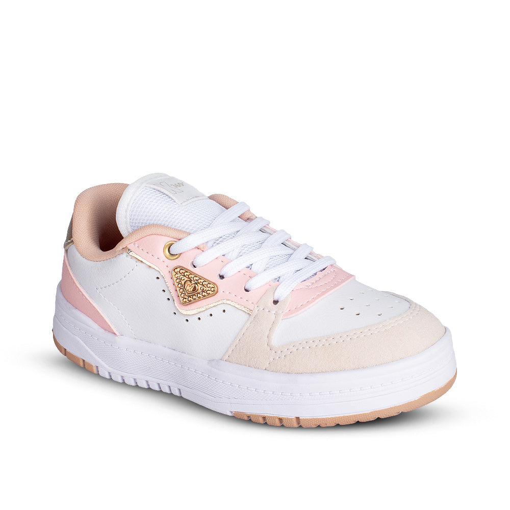 Tênis Infantil Menina Kidy K360 Respitec Branco com Rosa e Ouro Tecnologia e Estilo
