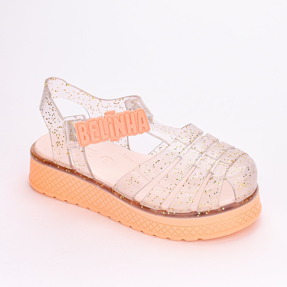 Sandália Infantil Menina Kidy Belinha Gloss Brilhante Pêssego Confortável