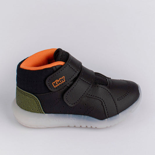 Tênis Kidy Flex Ligth Preto Verde Laranja