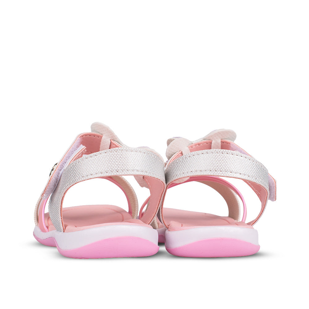 Sandália Infantil Meninas Kidy Off White/Rosa com Borboleta Velcro