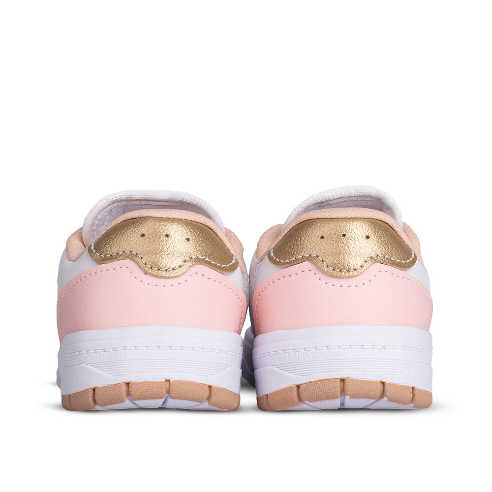Tênis Infantil Menina Kidy K360 Respitec Branco com Rosa e Ouro Tecnologia e Estilo