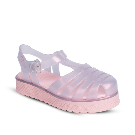 Sandália Infantil Menina Kidy Gloss Nude Leve Brilhante Fivela de Ajuste