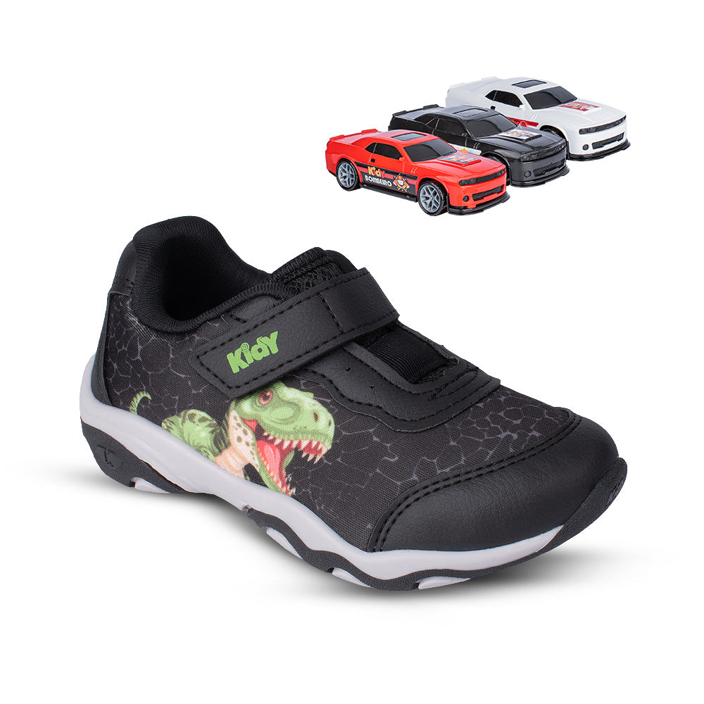 Tênis Infantil Menino Kidy Play Preto Dino Anatômico Com Brinquedo