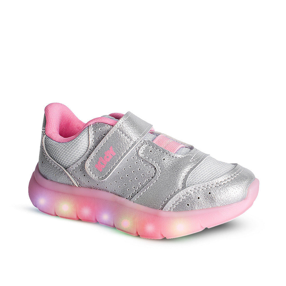 Tênis Infantil Menina Kidy Flex Light Prata com LED Delicado Escolar