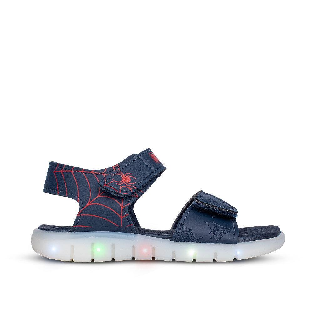 Sandália Infantil Menino Kidy Marinho Velcro Duplo Aranha Led