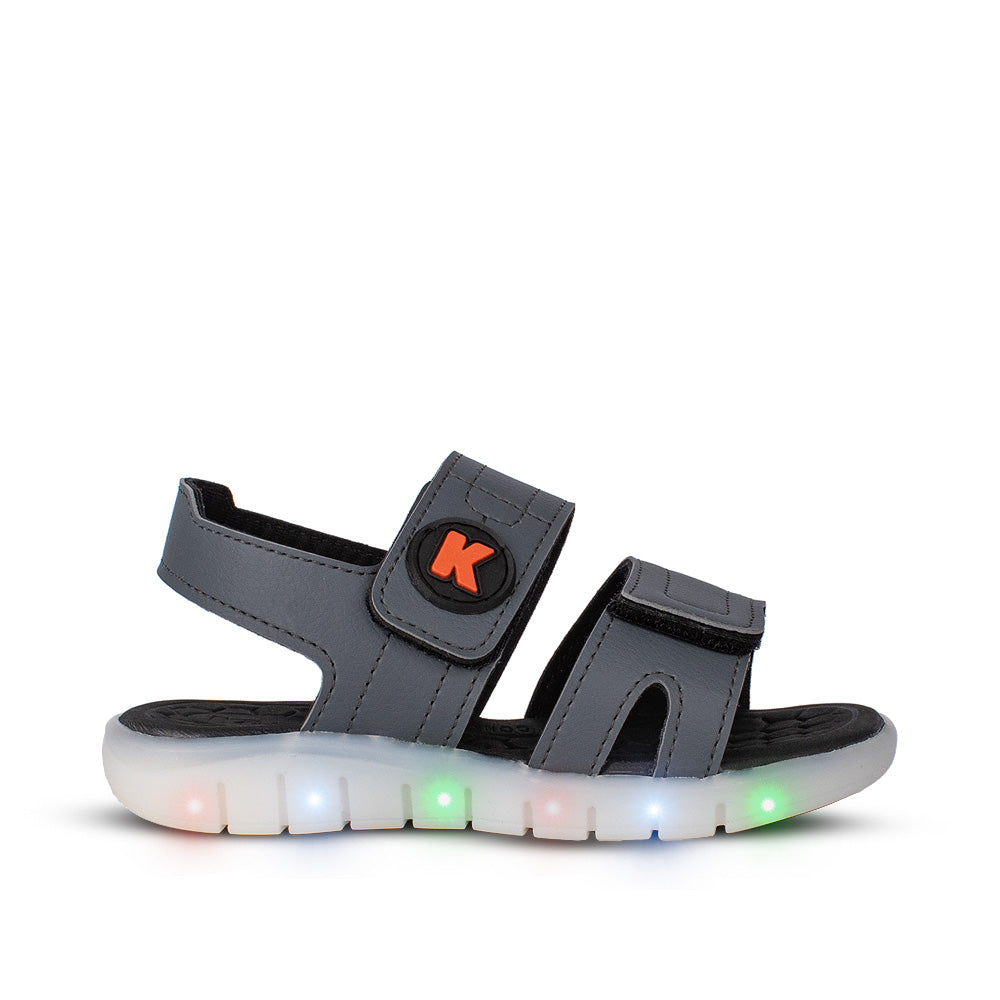 Sandália Infantil Menino Kidy Wave Light com LED Grafite Preto Pisca Pisca