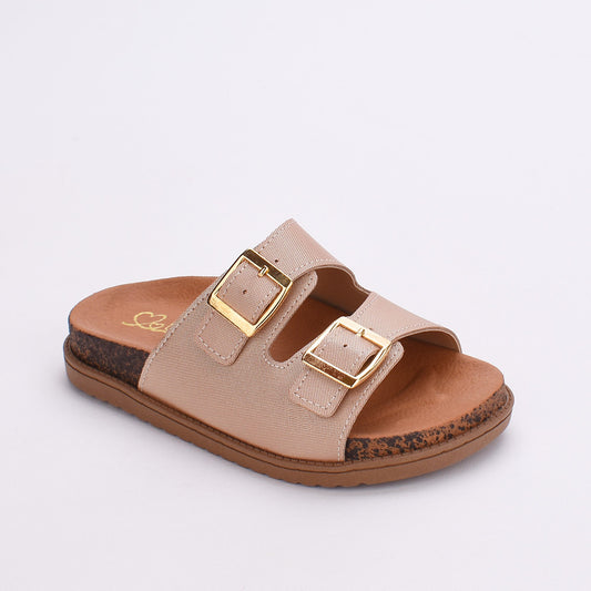 SANDÁLIA PAPETE MENINA KIDY FASHION OURO BEGE FIVELA DOURADA