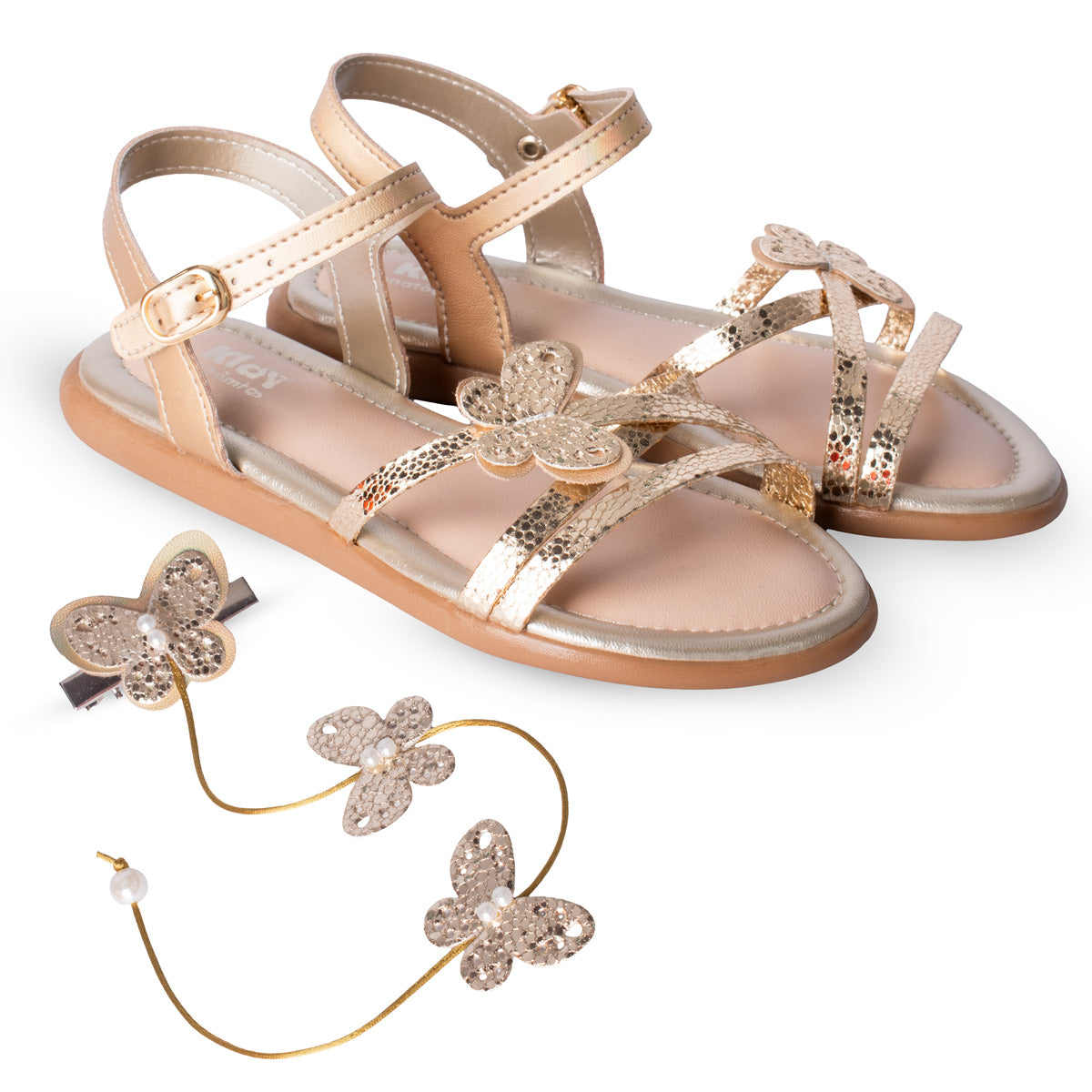 Sandália Kidy Cristal Ouro com Acessório de Cabelo