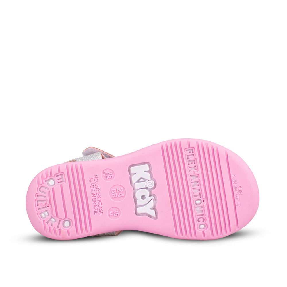 Sandália Infantil Meninas Kidy Off White/Rosa com Borboleta Velcro