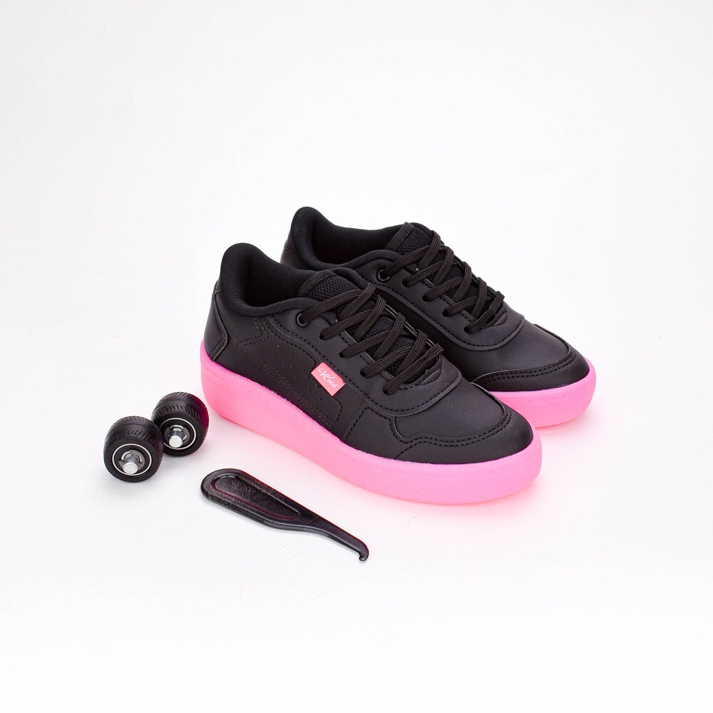 Tênis Infantil Menina Rodinha Kidy Preto/Pink Diversão e Conforto