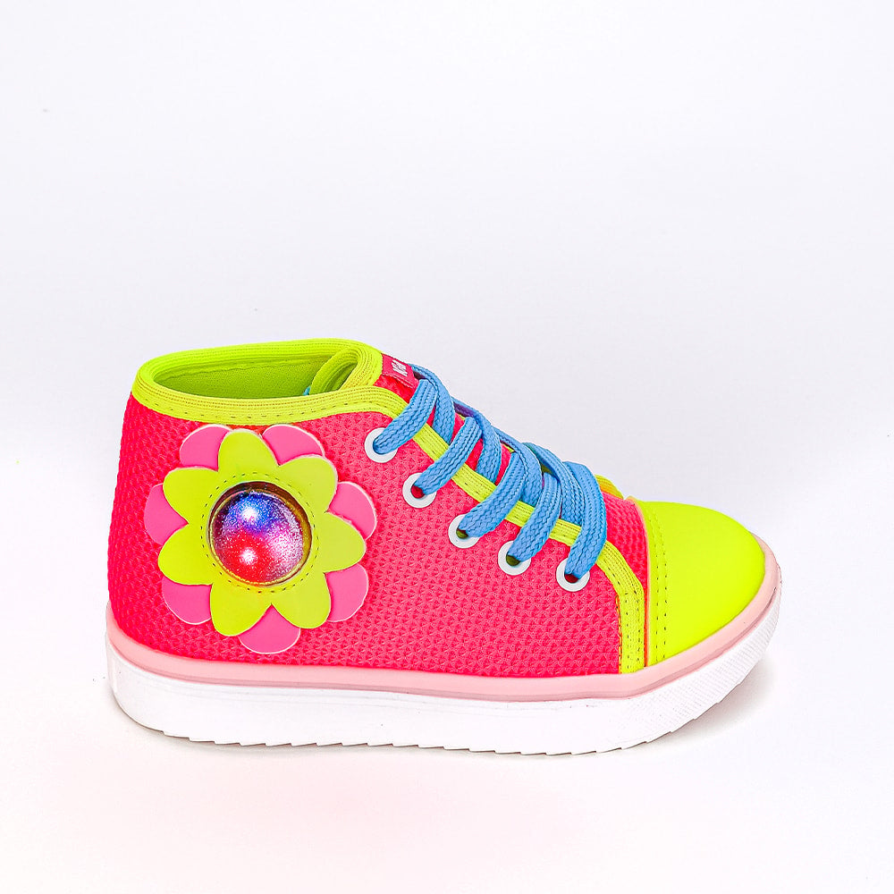 TÊNIS INFANTIL MENINA KIDY HAPPY PINK NEON FLOR E LED