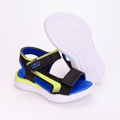 SANDALIA KIDY FLY BABY PRETO/AMARELO NEON/AZUL ROYAL Kidy