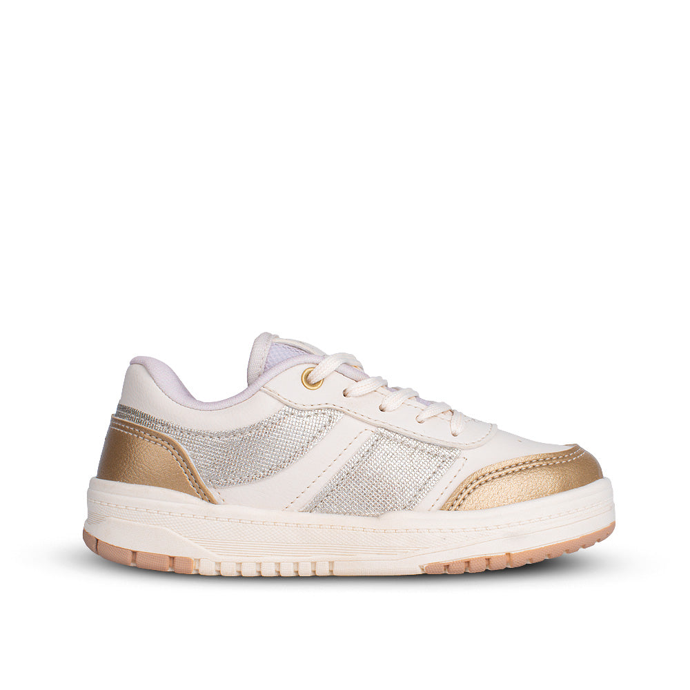 Tênis Infantil Menina Kidy K360 Estilo Respitec Off White/Ouro Delicado Estiloso