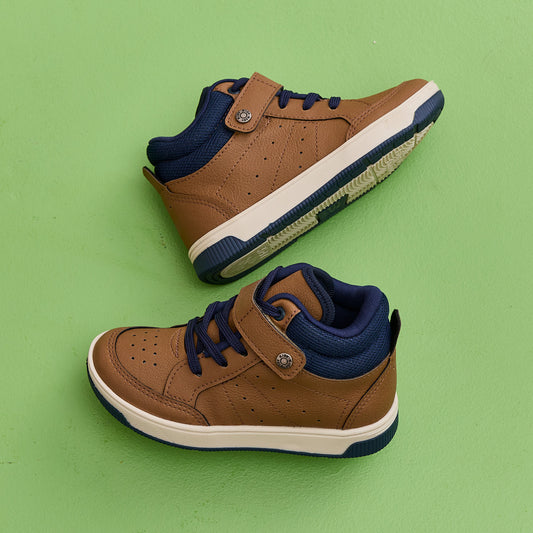 Tênis Infantil Menino Kidy Astral Caramelo e Marinho Cano Alto