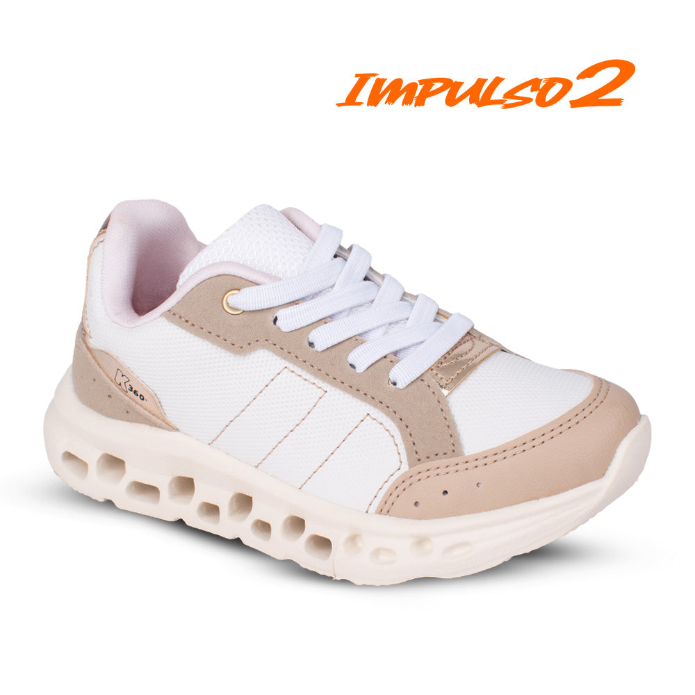 Tênis Infantil Menina Kidy K360 Impulso 2 Branco Marfim Calce Fácil