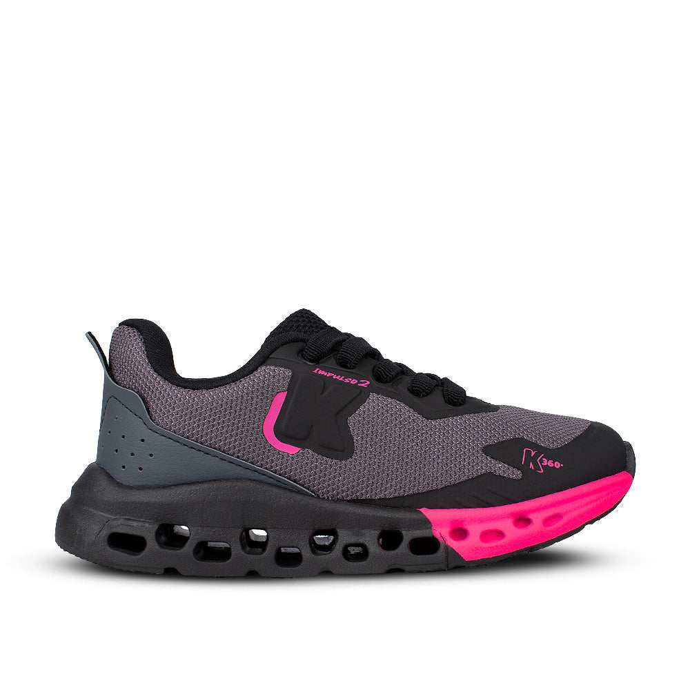 Tênis Infantil Menina Kidy K360 Impulso 2 Preto E Pink Calce Fácil