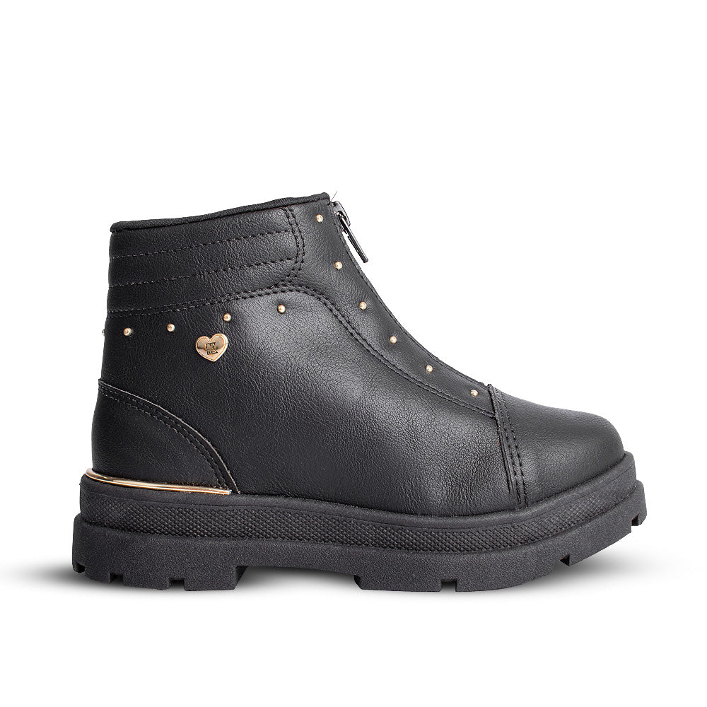 Bota Coturno Infantil Menina Kidy Style Preto Delicada Zíper Frontal