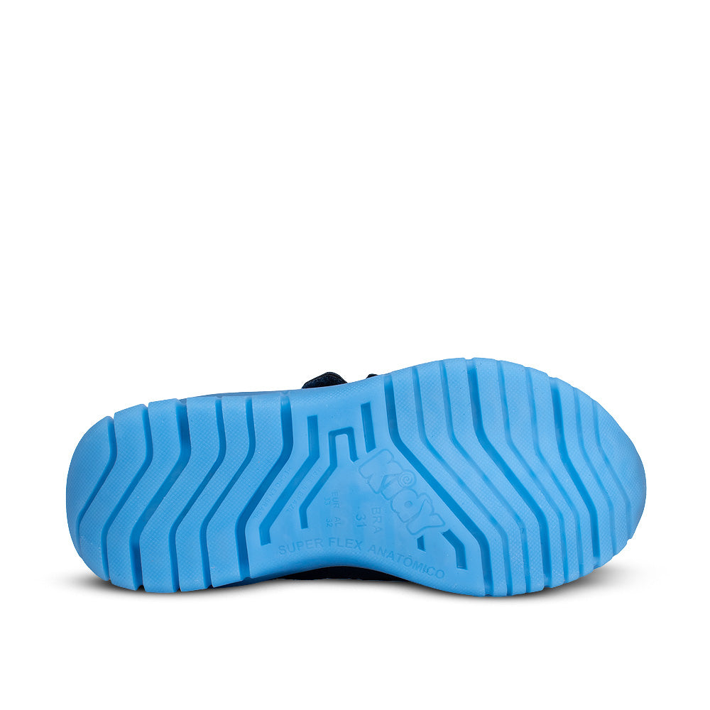 Tênis Infantil Menino Kidy Led Marinho Azul e Laranja Pisca-Pisca e Velcro Duplo