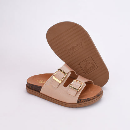 SANDÁLIA PAPETE MENINA KIDY FASHION OURO BEGE FIVELA DOURADA