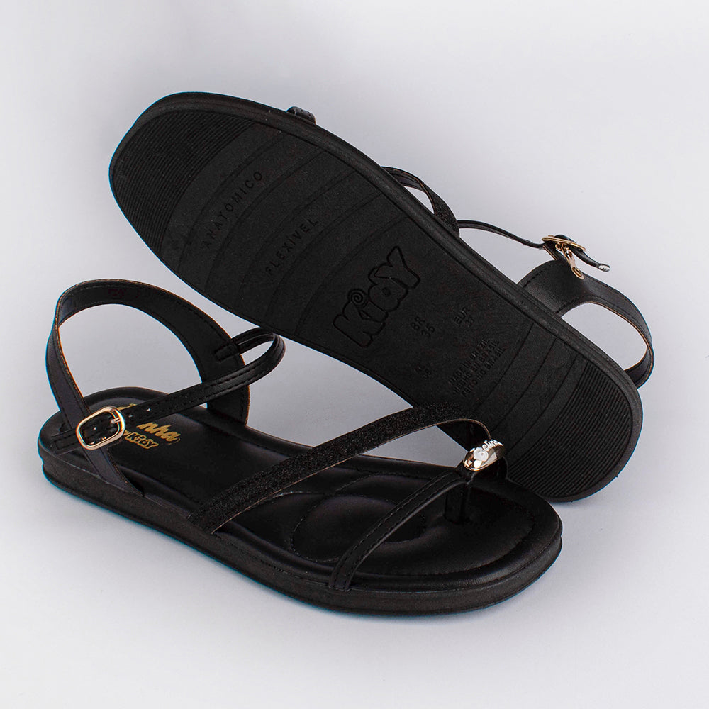 Rasteira Menina Kidy Flat Preto