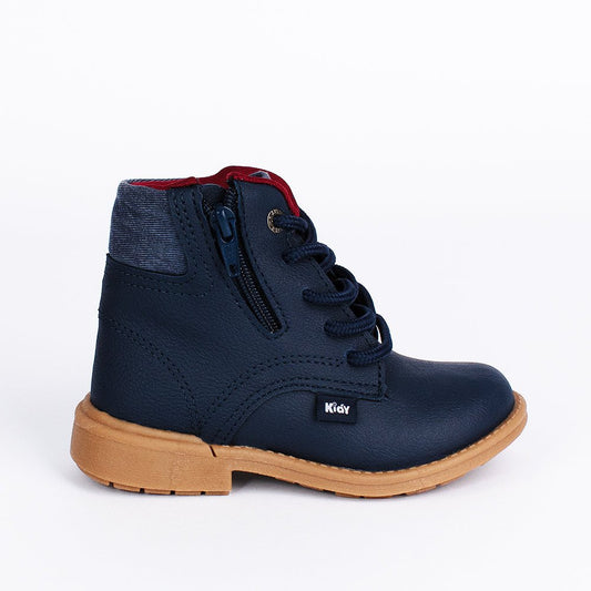 Bota Coturno Infantil Kidy com Zíper Azul Marinho Marrom - Kidy Calçados - Botas, Coturnos e Galochas