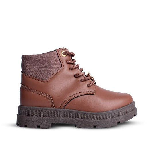 Bota Coturno Infantil Menina Kidy Style Camel Delicada Com Cadarço - Kidy Calçados - 