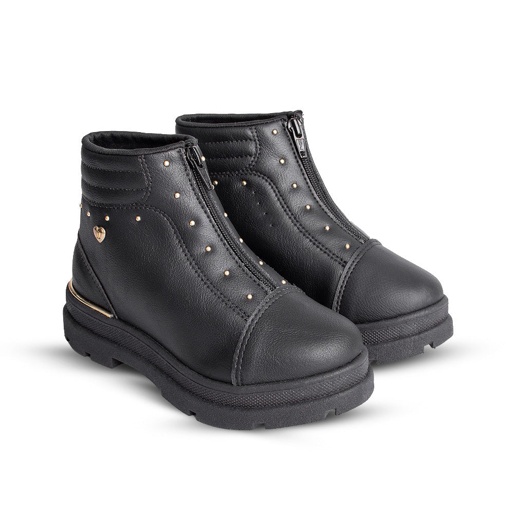 Bota Coturno Infantil Menina Kidy Style Preto Delicada Zíper Frontal - Kidy Calçados - 