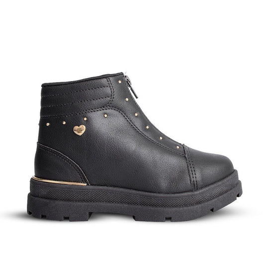Bota Coturno Infantil Menina Kidy Style Preto Delicada Zíper Frontal - Kidy Calçados - 