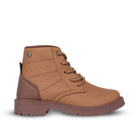 Bota Coturno Infantil Menino Kidy Walk Caramelo Sola Tratorada e Cadarço - Kidy Calçados - 