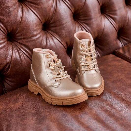 Bota Infantil Menina Kidy Fashion Baby Dourada Delicada Confortável - Kidy Calçados - 
