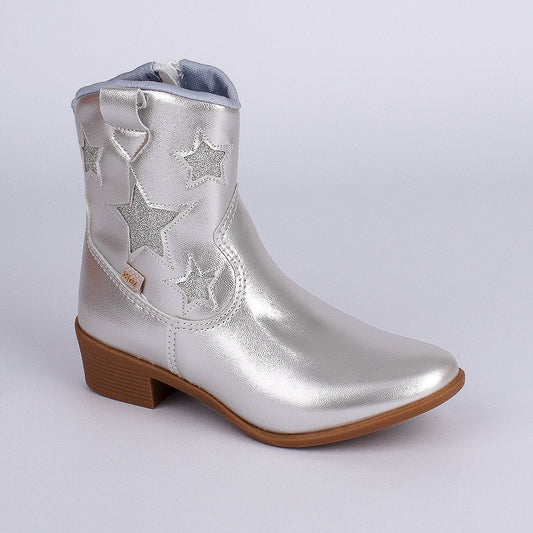 Bota Infantil Menina Kidy Folk Boho Prata com Estrelas Conforto e Estilo - Kidy Calçados - Botas, Coturnos e Galochas