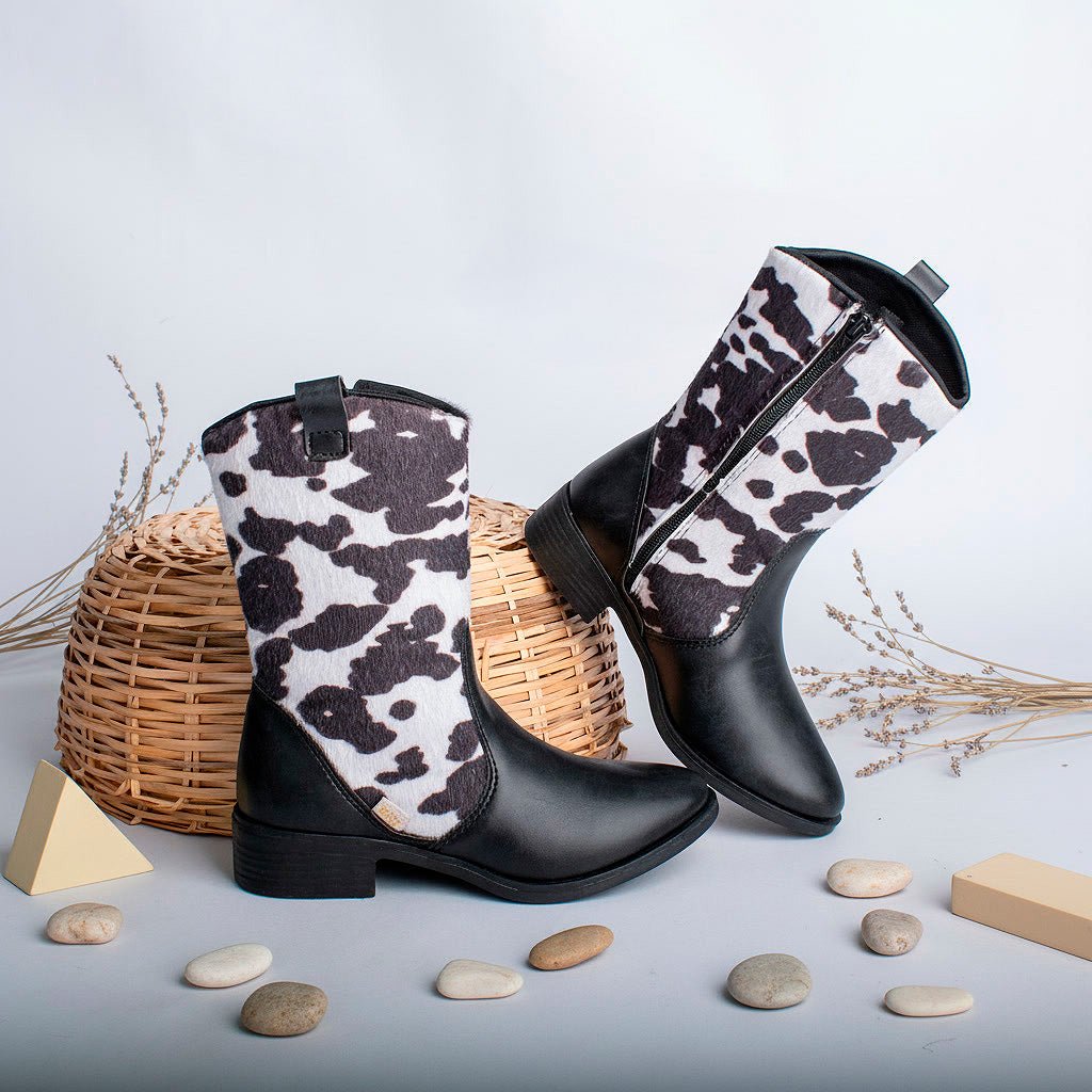 Bota Infantil Menina Kidy Montaria Infantil Preta Animal Print Cano Alto - Kidy Calçados - 