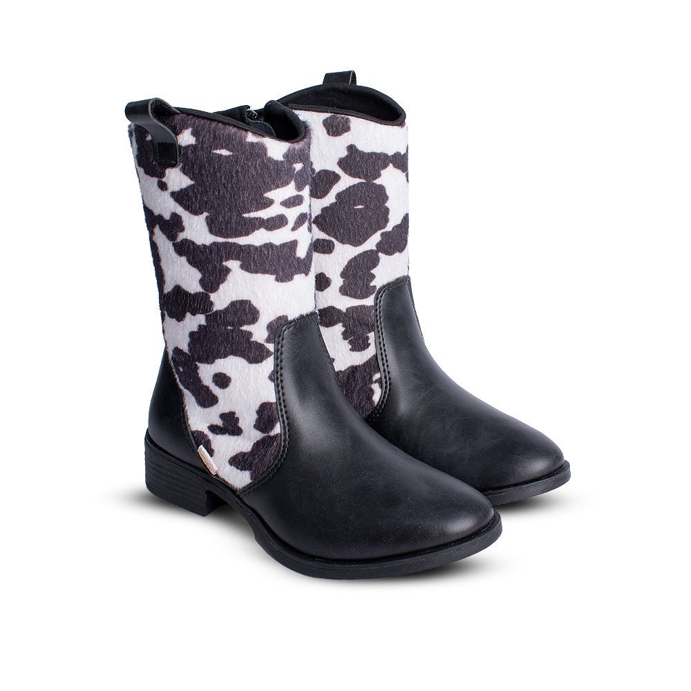 Bota Infantil Menina Kidy Montaria Infantil Preta Animal Print Cano Alto - Kidy Calçados - 