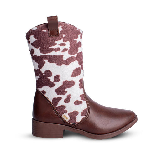 Bota Infantil Menina Kidy Montaria Marrom Animal Print e Cano Alto - Kidy Calçados - 