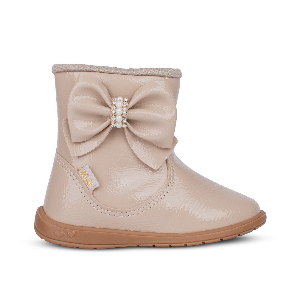 Bota Infantil Menina Kidy Soft Baby Marfim Laço Delicada - Kidy Calçados - 