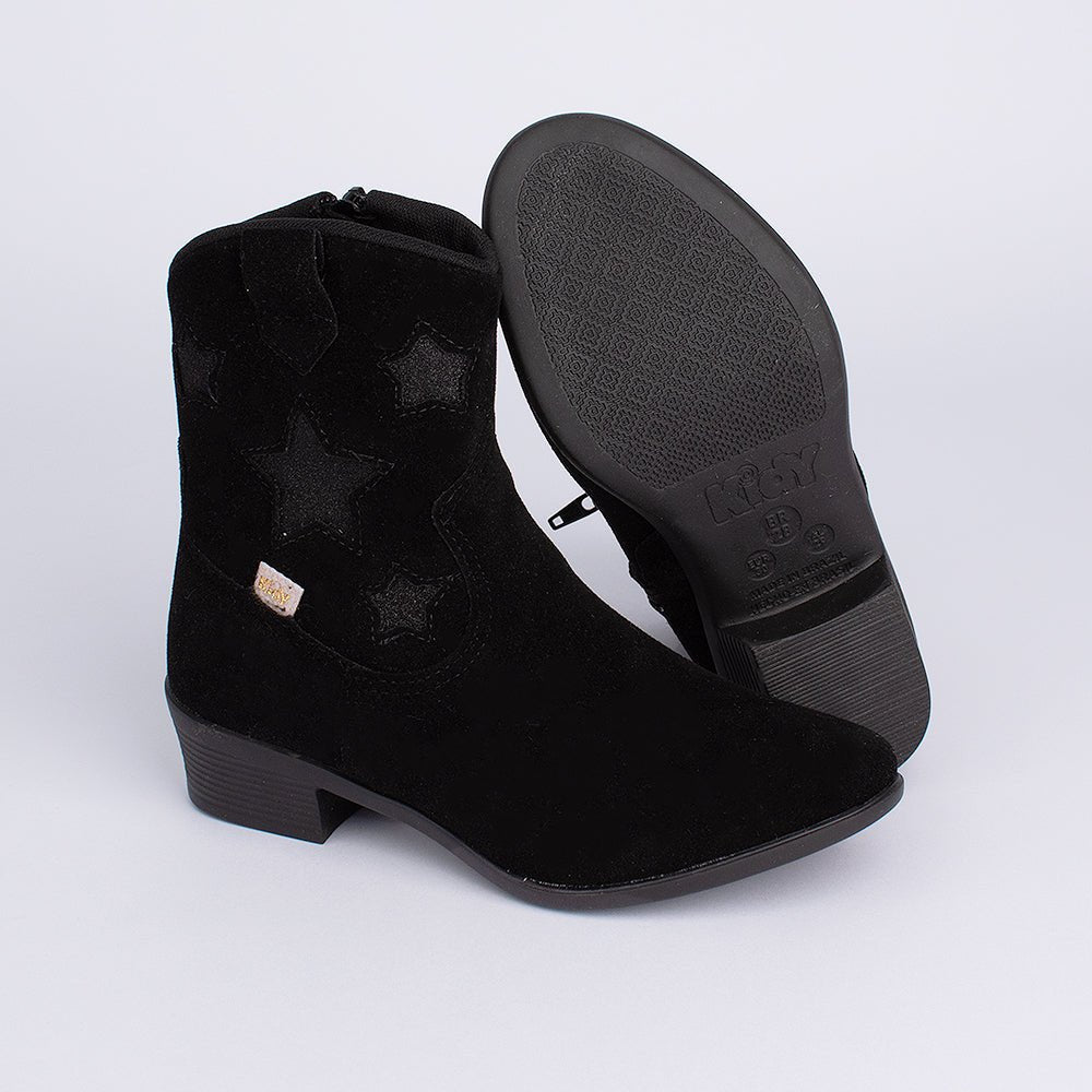 Bota Menina Infantil Kidy Folk Boho Estrelas Preto - Kidy Calçados - Botas, Coturnos e Galochas