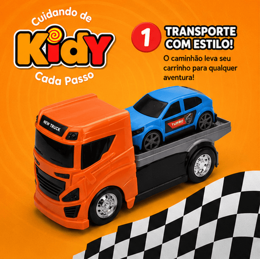Brinquedo Caminhão cegonha com plataforma articulada e carro removível - Kidy Calçados - 