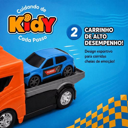 Brinquedo Caminhão cegonha com plataforma articulada e carro removível - Kidy Calçados - 