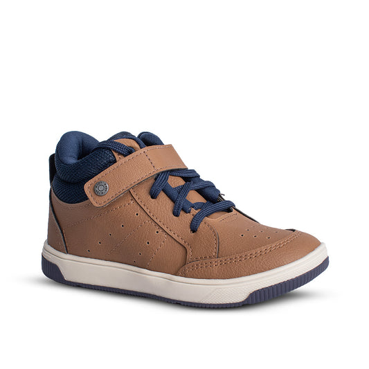 Tênis Infantil Menino Kidy Astral Caramelo e Marinho Cano Alto