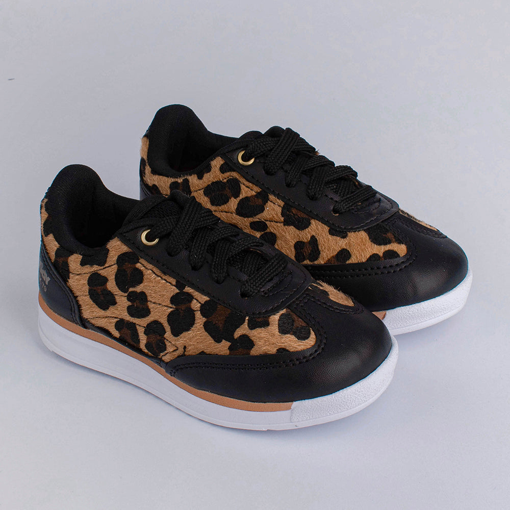 Tênis Menina Infantil RK 70 Preto e Onça - Kidy