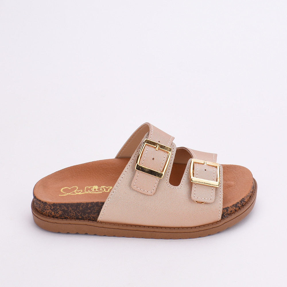 SANDÁLIA PAPETE MENINA KIDY FASHION OURO BEGE FIVELA DOURADA