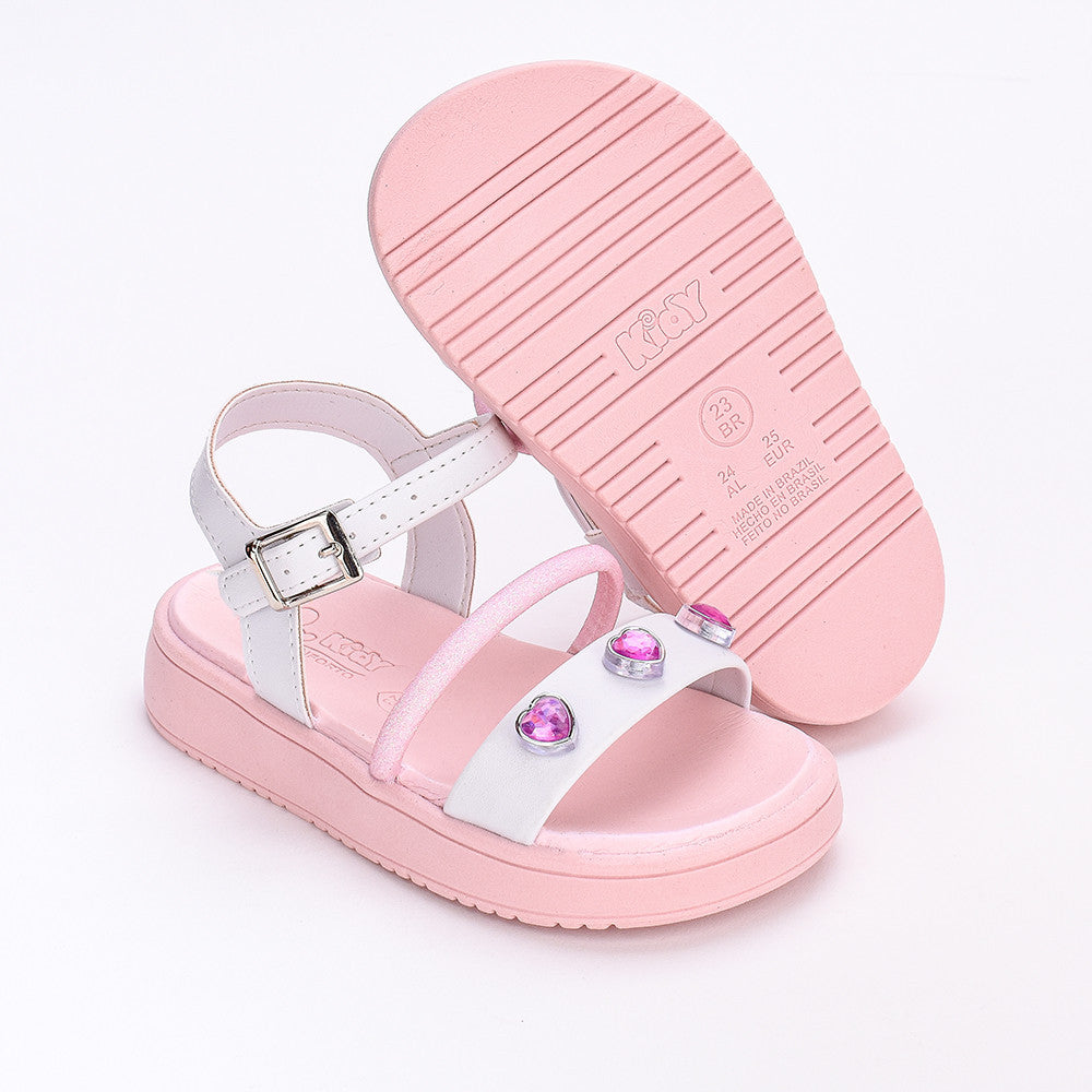 SANDÁLIA MENINA KIDY MINI FLAT FORM BRANCO/ROSA COM BRINQUEDO